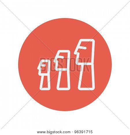 Three wooden statue thin line icon for web and mobile minimalistic flat design. Vector white icon inside the red circle.