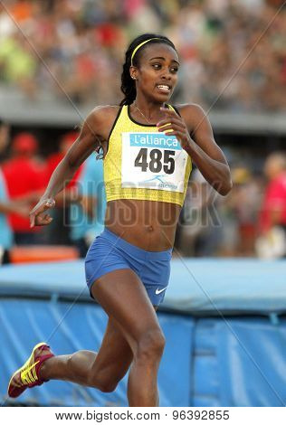 BARCELONA - JULY, 8: Ethiopian athlete Genzebe Dibaba during 1500 meters of the Athletics International Meeting of Catalan Federation at the Serrahima Stadium on July 8 2015 in Barcelona, Spain