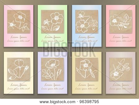 Set Vintage Posters with hand drawn ink roses