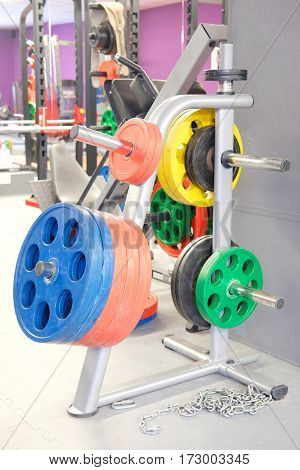 The image of wights in a fitness hall