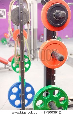 The image of wights in a fitness hall