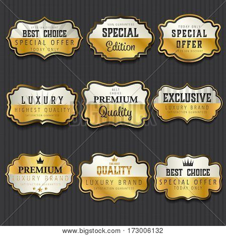 Luxury premium golden labels collection vector illustration