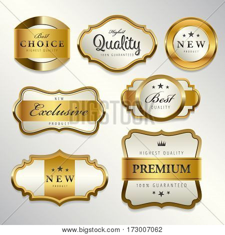 Luxury premium pearl white and golden labels collectionvector illustration