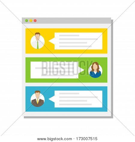 Web page with users commentaries comments testimonials vector illustration. Web page with textboxes creative concept.