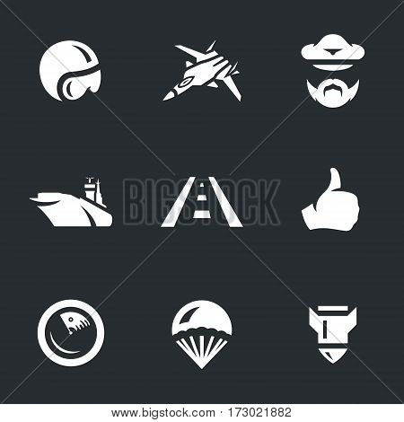 Pilot helmet, fighter, captain, ship, runway, approval, radar, parachute, bomb.