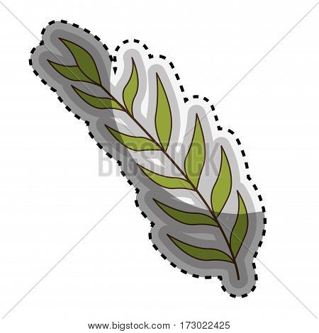sticker green oval leaves with ramifications vector illustration
