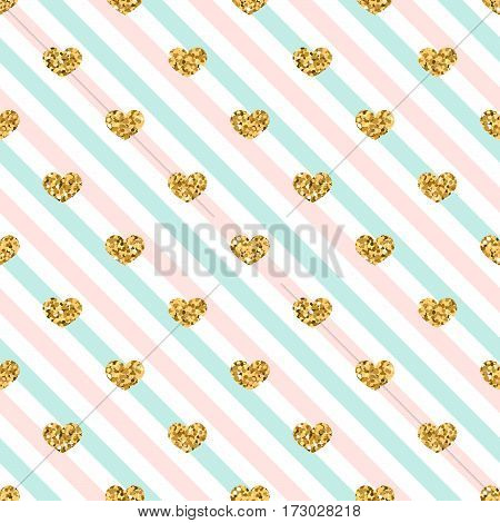 Gold Hearts Line Seamless Pattern