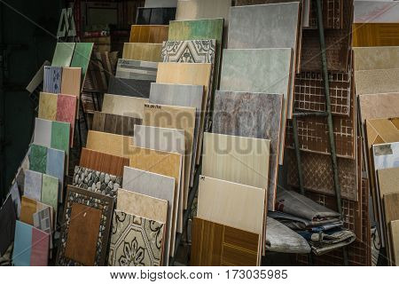 Ceramic collection with various kind of patterns and materials with square shape photo taken in Depok Indonesia java