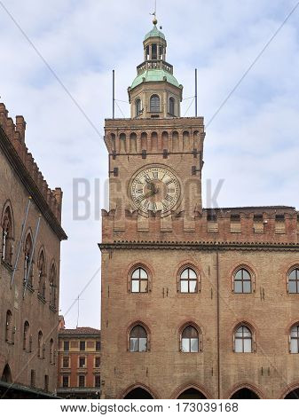 Bologna Italy detail of palazzo comunale storical building