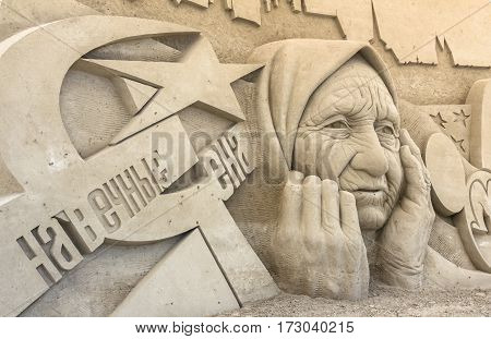 Jesolo Italy July 19 2016: sand sculptures exhibition in Jesolo (VE) ITALY. Theme of the show: the European capitals.