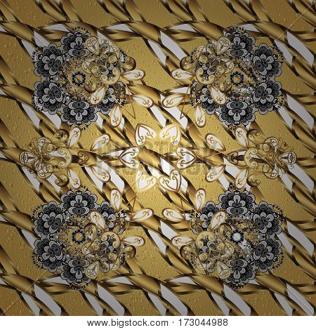 Oriental Ornament. Golden Pattern On Yellow Background With Golden Elements. Golden Pattern.