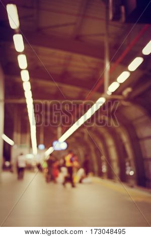 Blurred Image Of Passengers Waiting For Train & Security Man Is Working At Railway Station, Train St