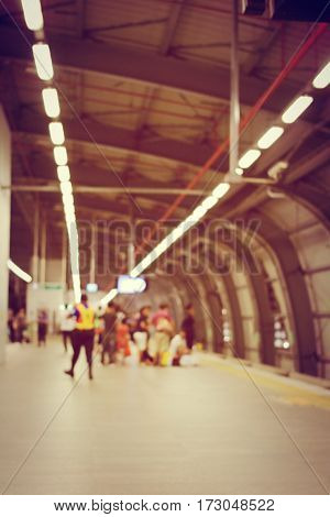 Blurred Image Of Passengers Waiting For Train & Security Man Is Working At Railway Station, Train St