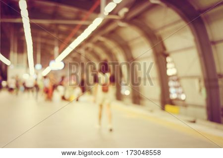 Blurred Image Of Passengers Waiting For Train & Security Man Is Working At Railway Station, Train St