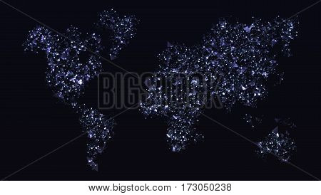 World map made of polygonal elements glowing dots and particles for your design