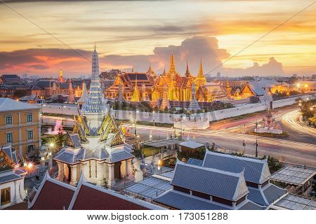 Grand palace and Wat phra keaw at sunset bangkok Thailand