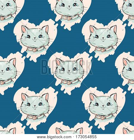 vector hand drawn cat pattern seamless, fashion print.