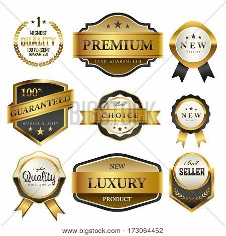 Luxury premium golden labels collection vector illustration