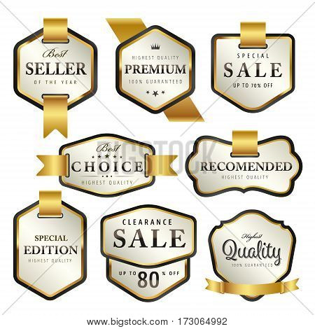 Luxury premium pearl white and golden labels collectionvector illustration