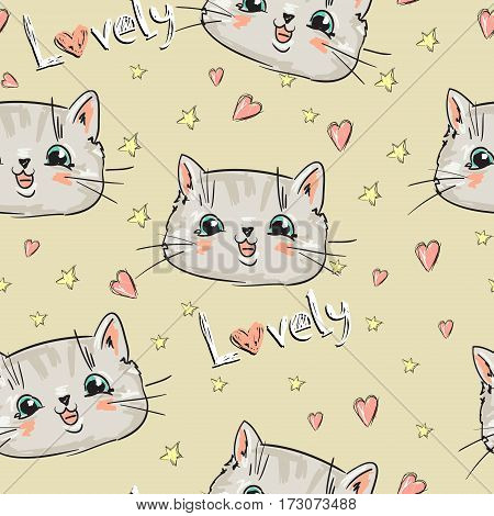 Hand drawn seamless pattern background with cats.