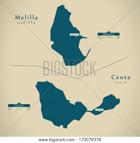 Modern Map - Melilla And Ceuta Spain Es Illustration