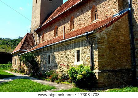 Courtyard of the medieval fortified saxon church in Calnic, Transylvania. Câlnic village is known for its castle, which is on UNESCO's list of World Heritage Sites