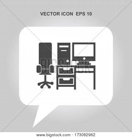 computer set with table and chair Icon, computer set with table and chair Icon Eps10, computer set with table and chair Icon Vector, computer set with table and chair Icon Eps