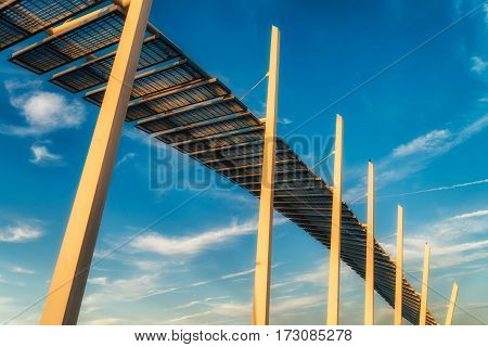 Building part decoration at sunset rays. Vivid splittoned picture.
