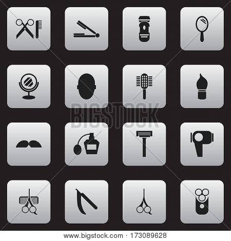 Set Of 16 Editable Hairstylist Icons. Includes Symbols Such As Scrub, Peeper, Charger And More. Can Be Used For Web, Mobile, UI And Infographic Design.