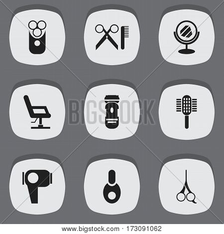 Set Of 9 Editable Tonsorial Artist Icons. Includes Symbols Such As Barber Tools, Cut Tool, Shaving And More. Can Be Used For Web, Mobile, UI And Infographic Design.