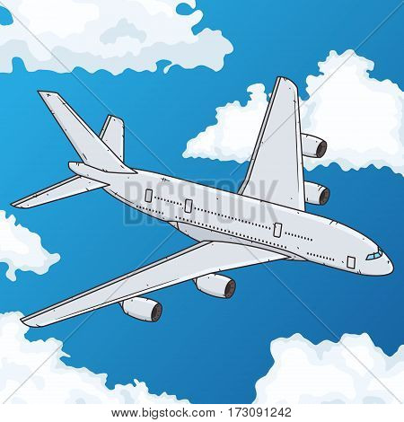 Airplane flying in the blue sky. Vector illustration