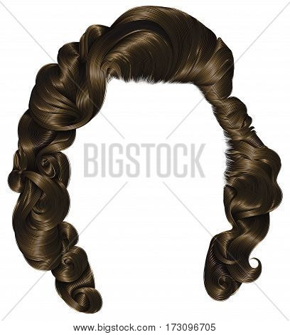 trendy woman hairs  brunette brown,  beauty fashion . retro style curls . realistic 3d .
