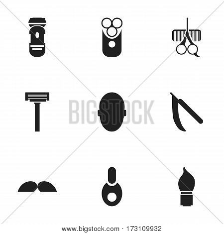 Set Of 9 Editable Tonsorial Artist Icons. Includes Symbols Such As Shaver, Blade, Hairdresser Set And More. Can Be Used For Web, Mobile, UI And Infographic Design.