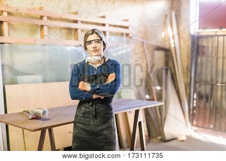 Attractive Woman Working As A Carpenter