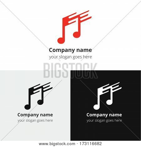 Music note and fast-slow motion beat flat logo, icon, emblem, sign vector template. Abstract symbol and button with black and white color for music service or company on white background.