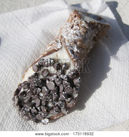 Typical Sicilian (Italy) sweet called cannoli or 