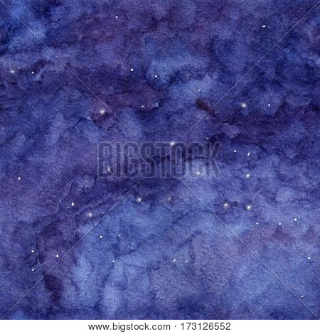 Hand drawn watercolor seamless space pattern with stars