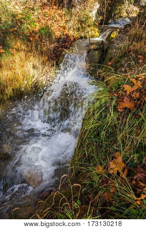 Scenic Mountain Autumn Landscape With River And   Watergfalls, Peloponnese, Greece