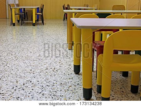 Chairs And The Tables In A School Classroom