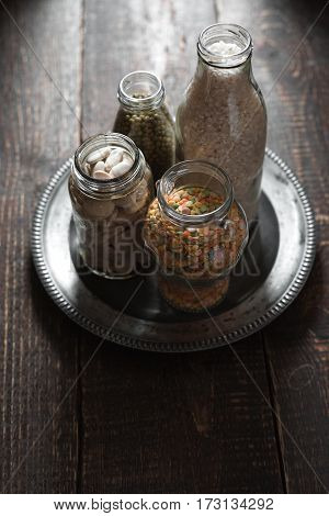 White beans, green beans, lentils and rice vertical
