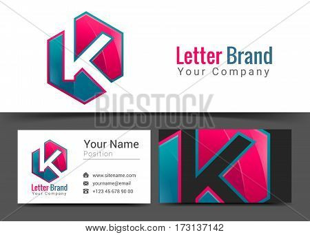K Letter Corporate Logo And Business Card Sign Template. Creative Design With Colorful Logotype Visu