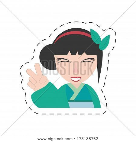 portrait pretty geisha green kimono vector illustration eps 10