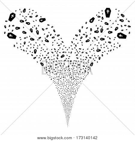 Coffin fireworks stream. Vector illustration style is flat black iconic symbols on a white background. Object double fountain combined from random design elements.
