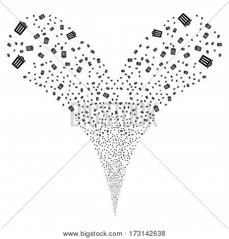 Dustbin fireworks stream. Vector illustration style is flat black iconic symbols on a white background. Object double fountain made from random icons.
