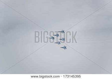 Air Show In The Sky Above The Krasnodar Airport Flight School. Airshow In Honor Of Defender Of The F