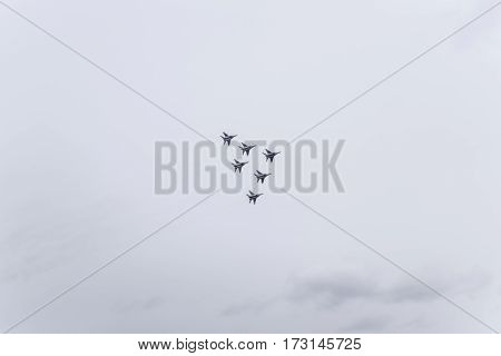 Air Show In The Sky Above The Krasnodar Airport Flight School. Airshow In Honor Of Defender Of The F