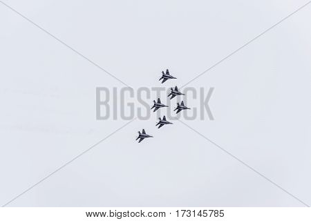 Air Show In The Sky Above The Krasnodar Airport Flight School. Airshow In Honor Of Defender Of The F