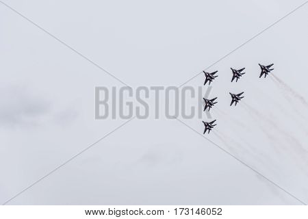 Air Show In The Sky Above The Krasnodar Airport Flight School. Airshow In Honor Of Defender Of The F