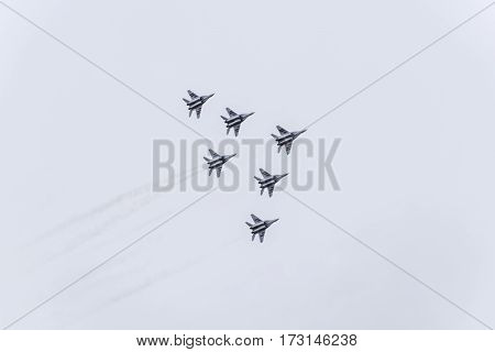 Air Show In The Sky Above The Krasnodar Airport Flight School. Airshow In Honor Of Defender Of The F
