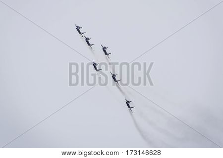 Air Show In The Sky Above The Krasnodar Airport Flight School. Airshow In Honor Of Defender Of The F